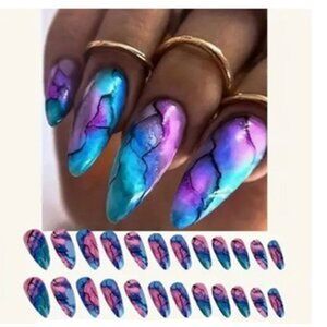 NWT Press On Nails Fall Pink Blue Purple Black Fake False Nails